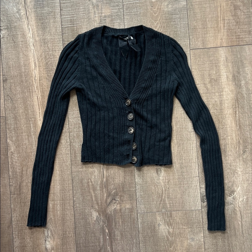 NAADAM Black Ribbed Cropped Sweater